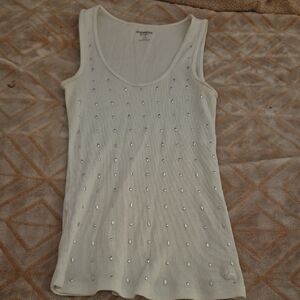 Express White Tank Top with Silver Accents